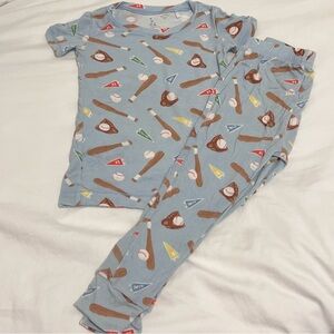 Angel Dear Kids Baseball Print Bamboo Pajamas - Blue 3T